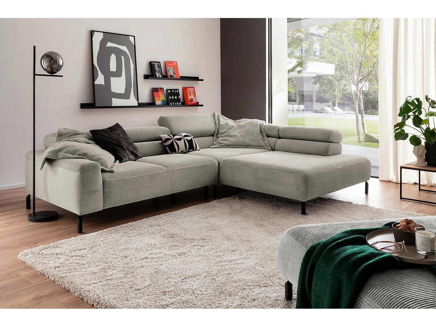 Ecksofa - Steingrau Cord - DELIA