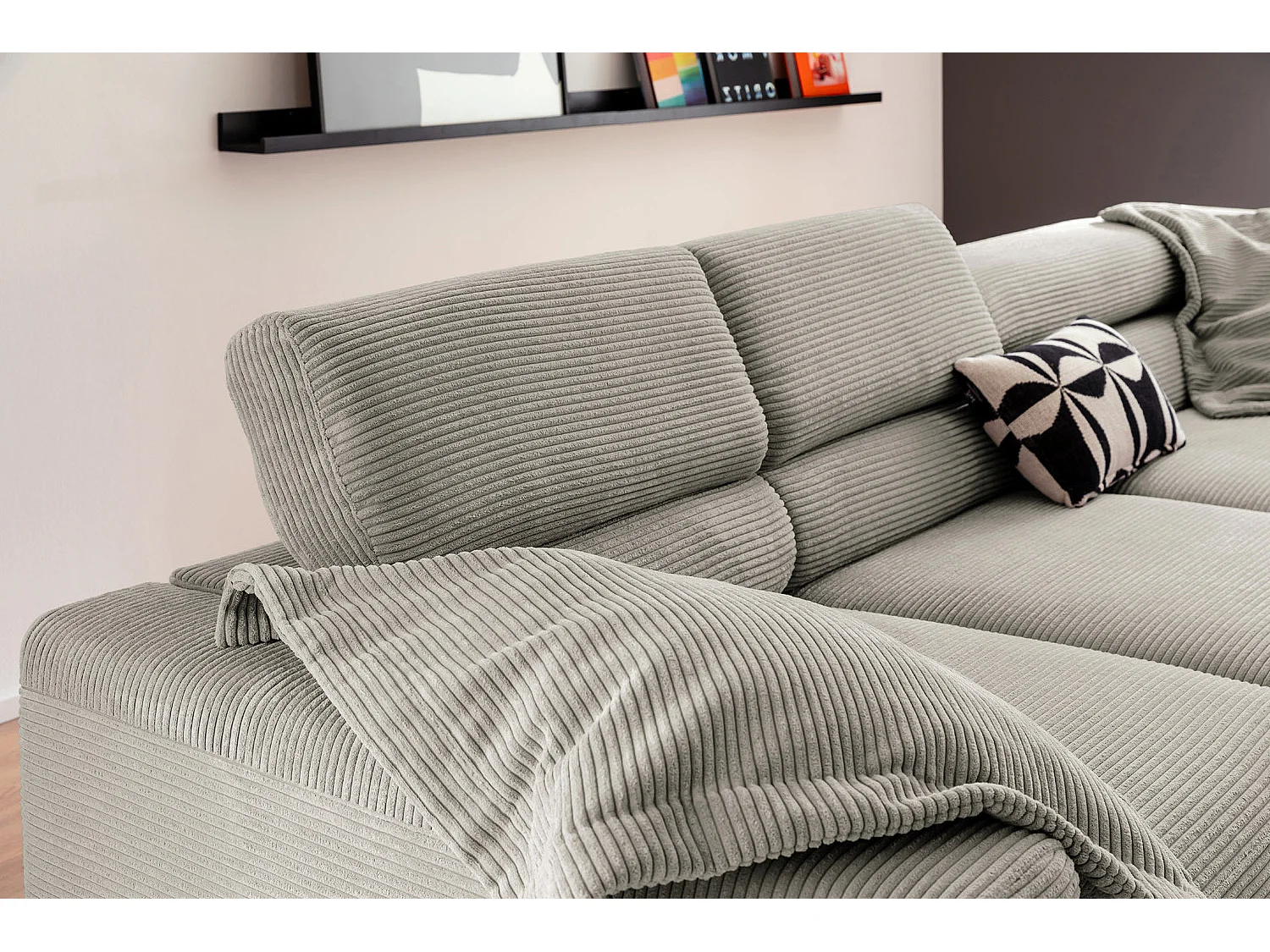 Ecksofa - Steingrau Cord - DELIA