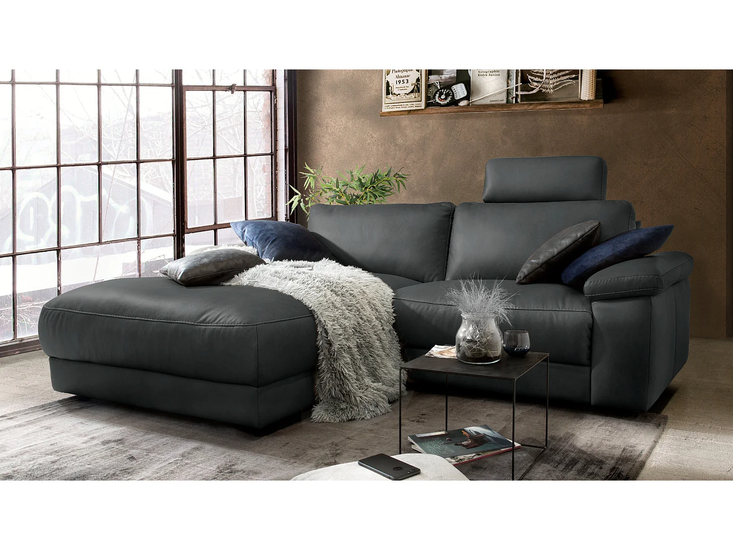 Hoekbank - Zwart Leer - LOLA