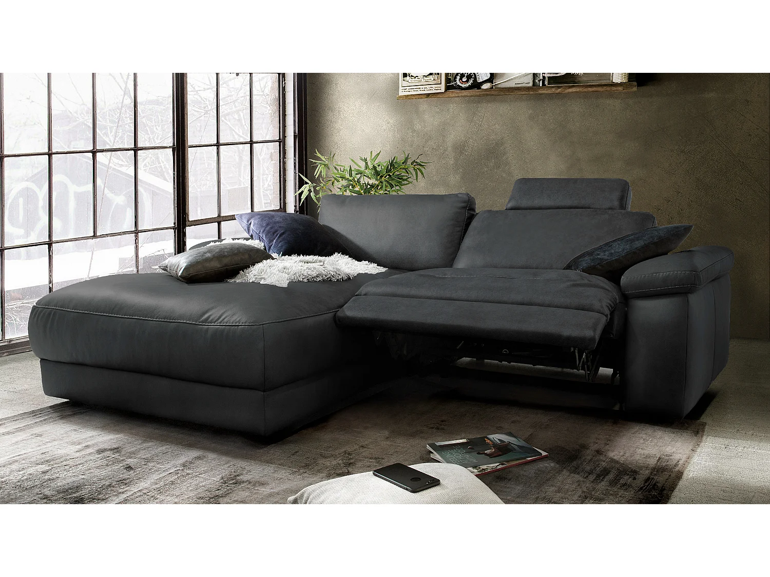 Hoekbank - Zwart Leer - LOLA