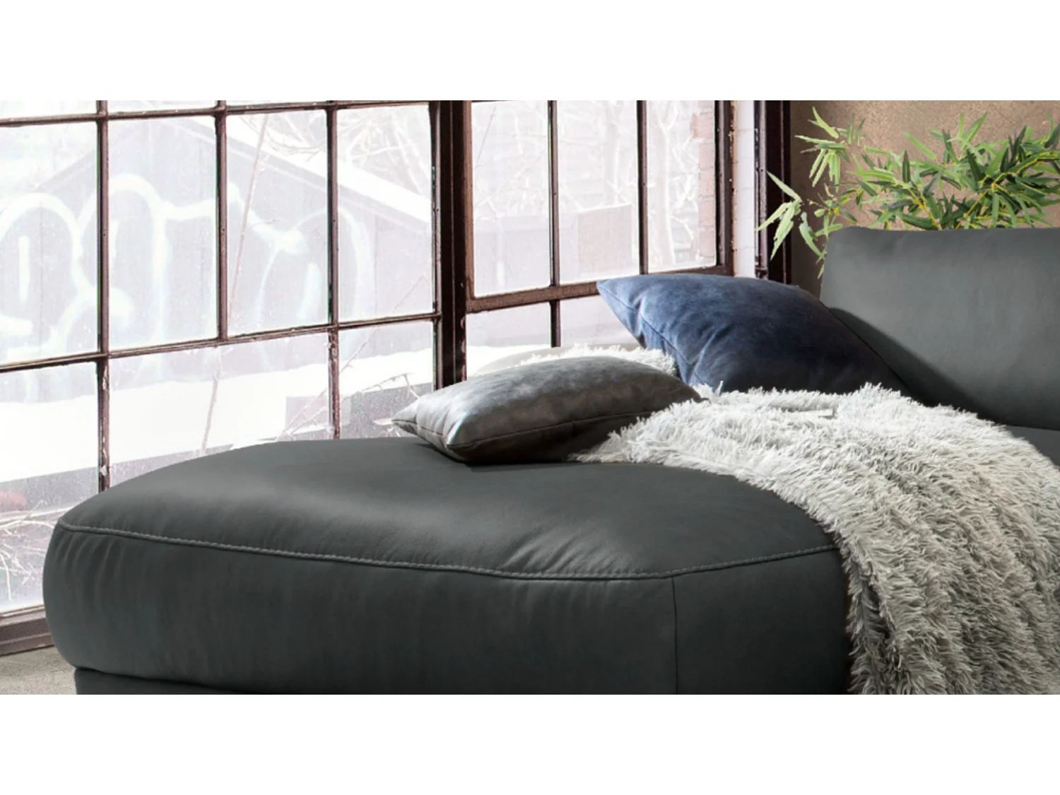 Hoekbank - Zwart Leer - LOLA