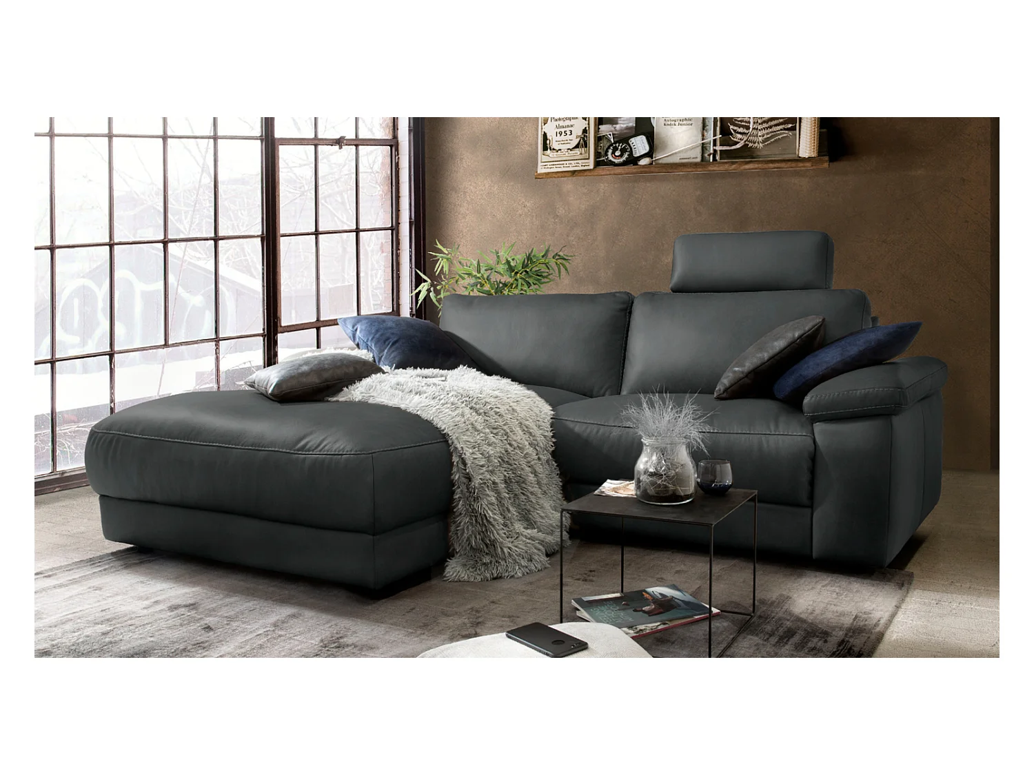 Ecksofa - Schwarz Leder - LOLA