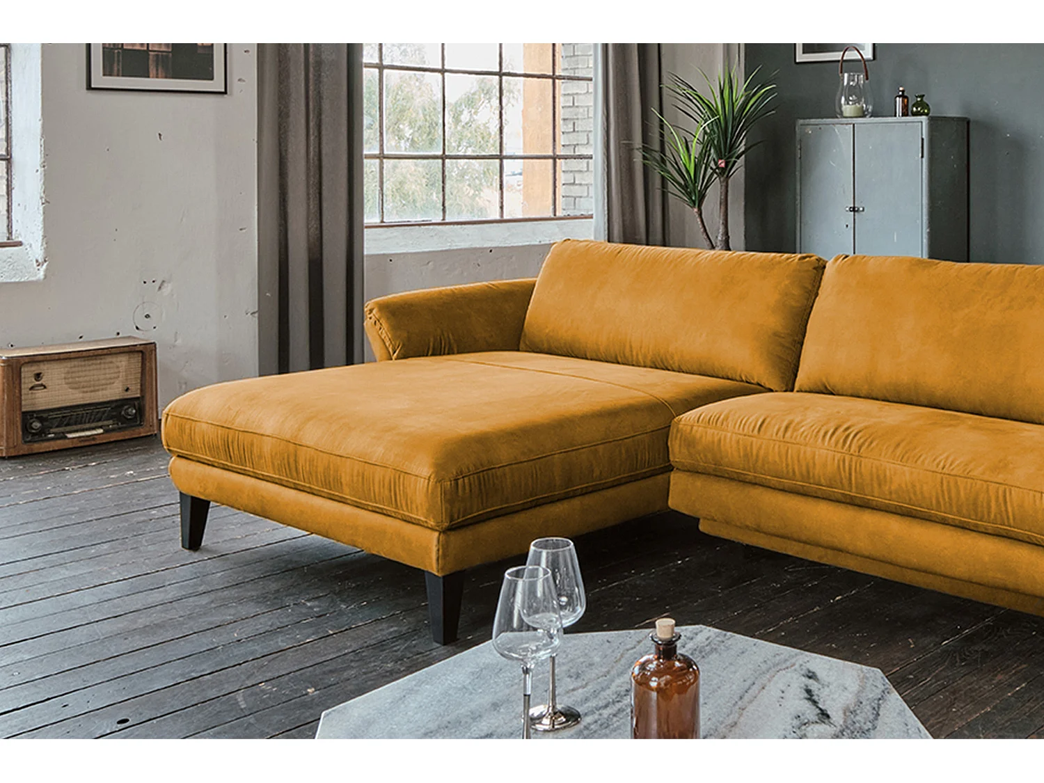 Divano angolare - oro tessuto intrecciato - MALTA