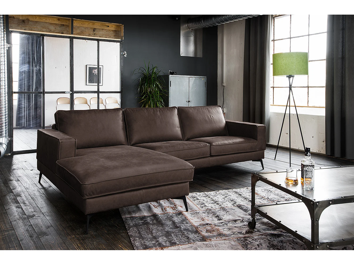 Ecksofa - Dunkelbraun Leder - BLOOM