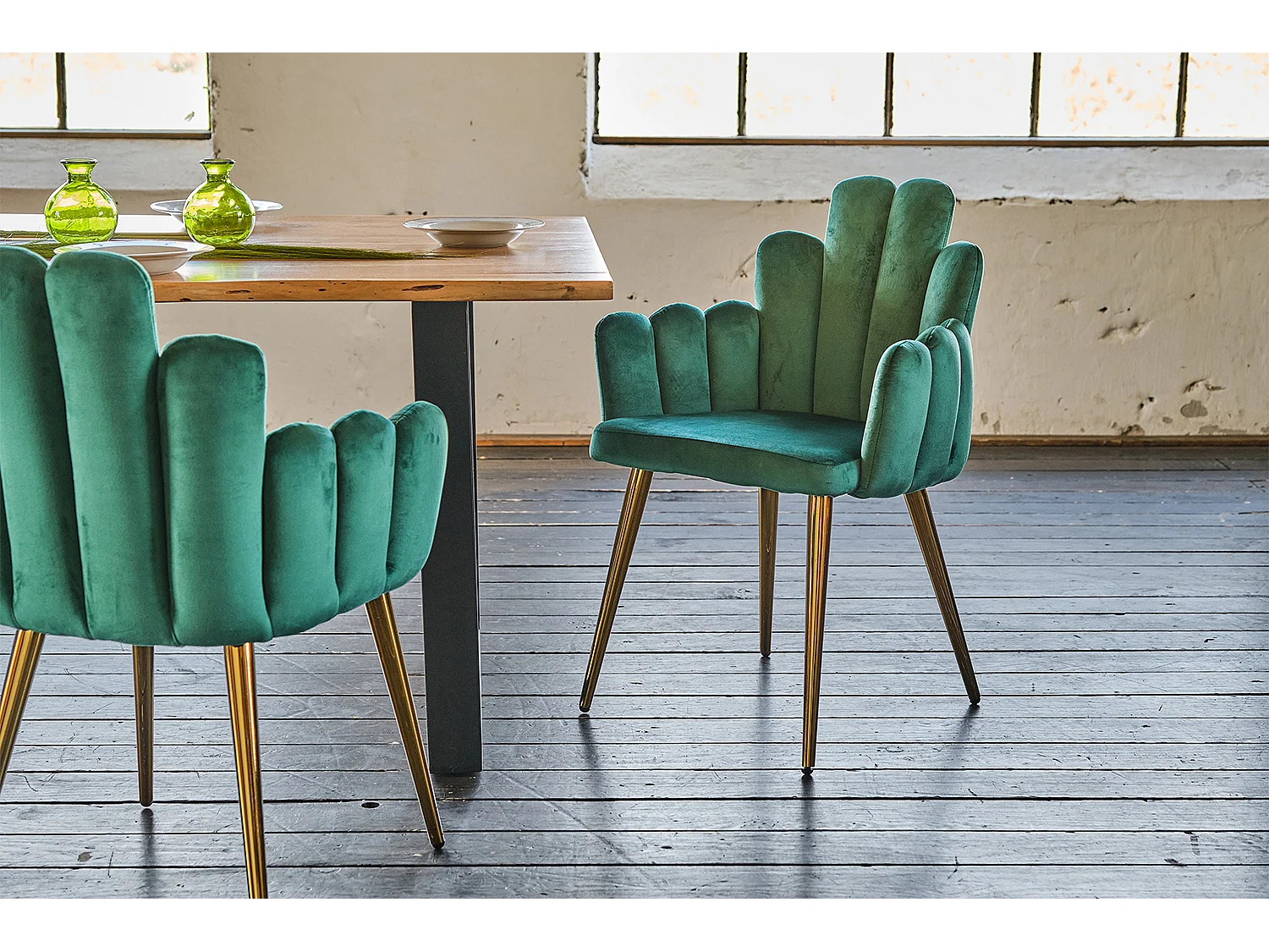 Chaise rembourrée - Vert Velours - FREJA
