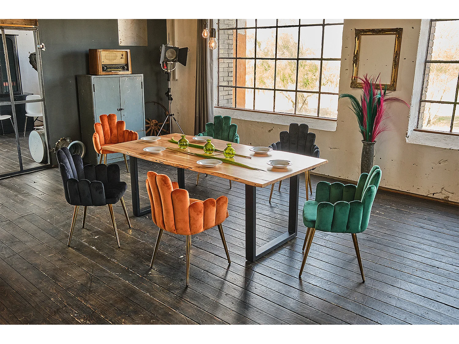 Chaise rembourrée - Vert Velours - FREJA