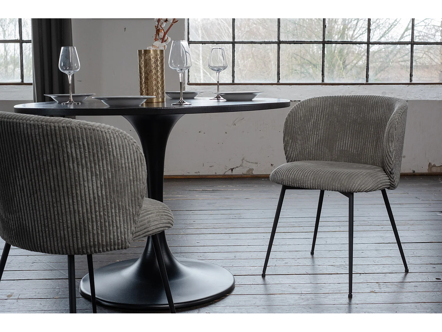 Chaise rembourrée - Gris Velours côtelé - LENA