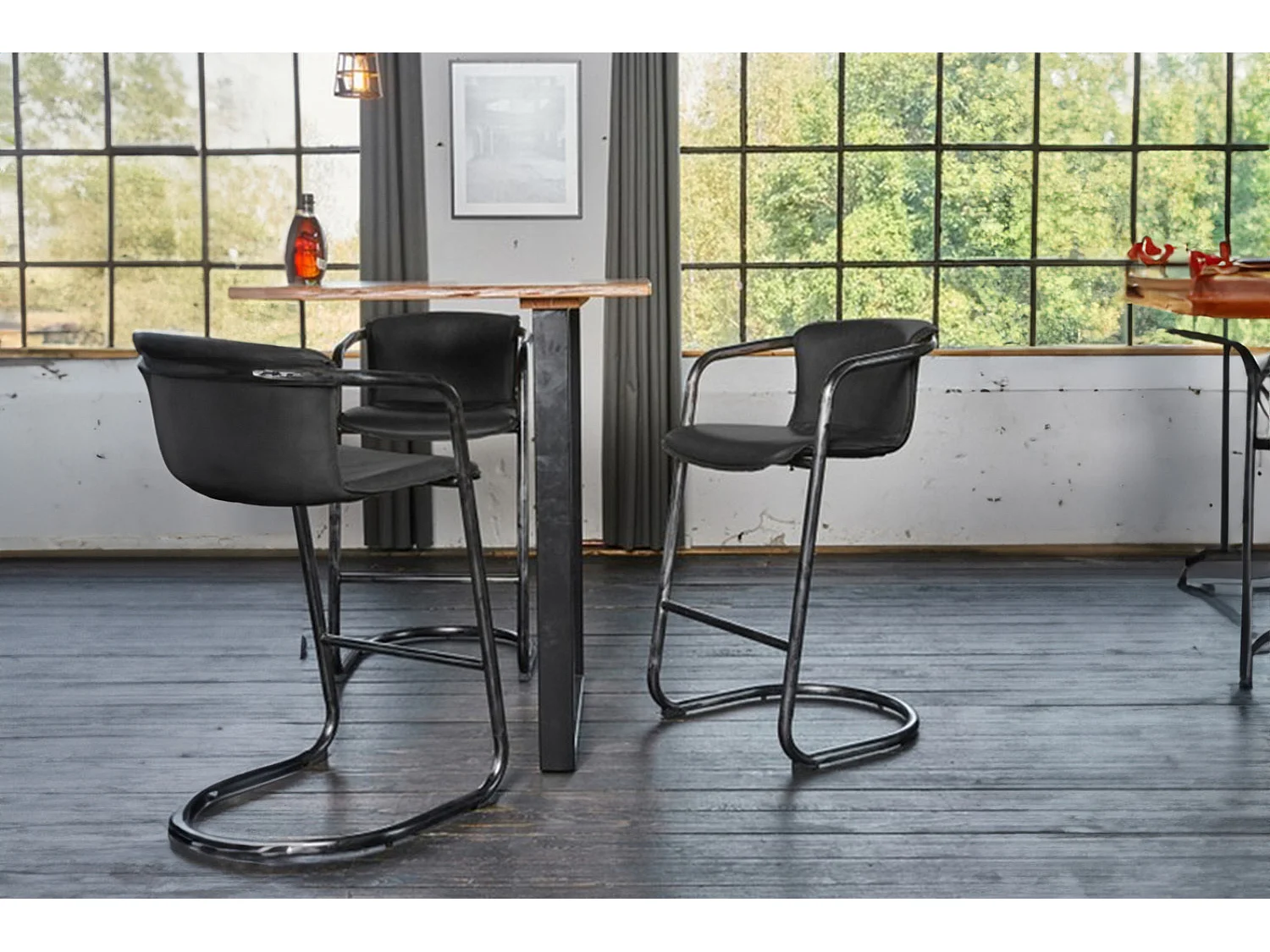 Barhocker - Grau Leder - TRIVIA