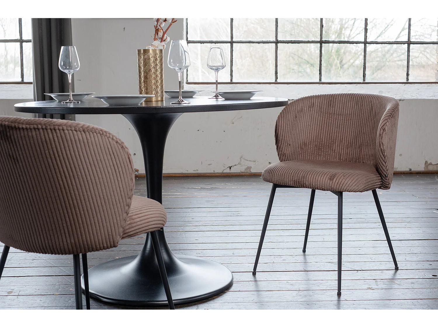 Chaise - marron Velours côtelé - LENA