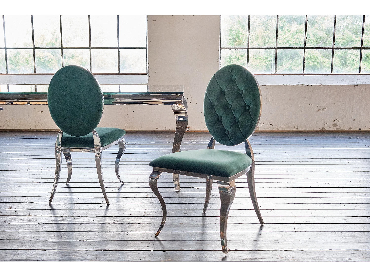 Chaise rembourrée - Vert Velours - LINDA
