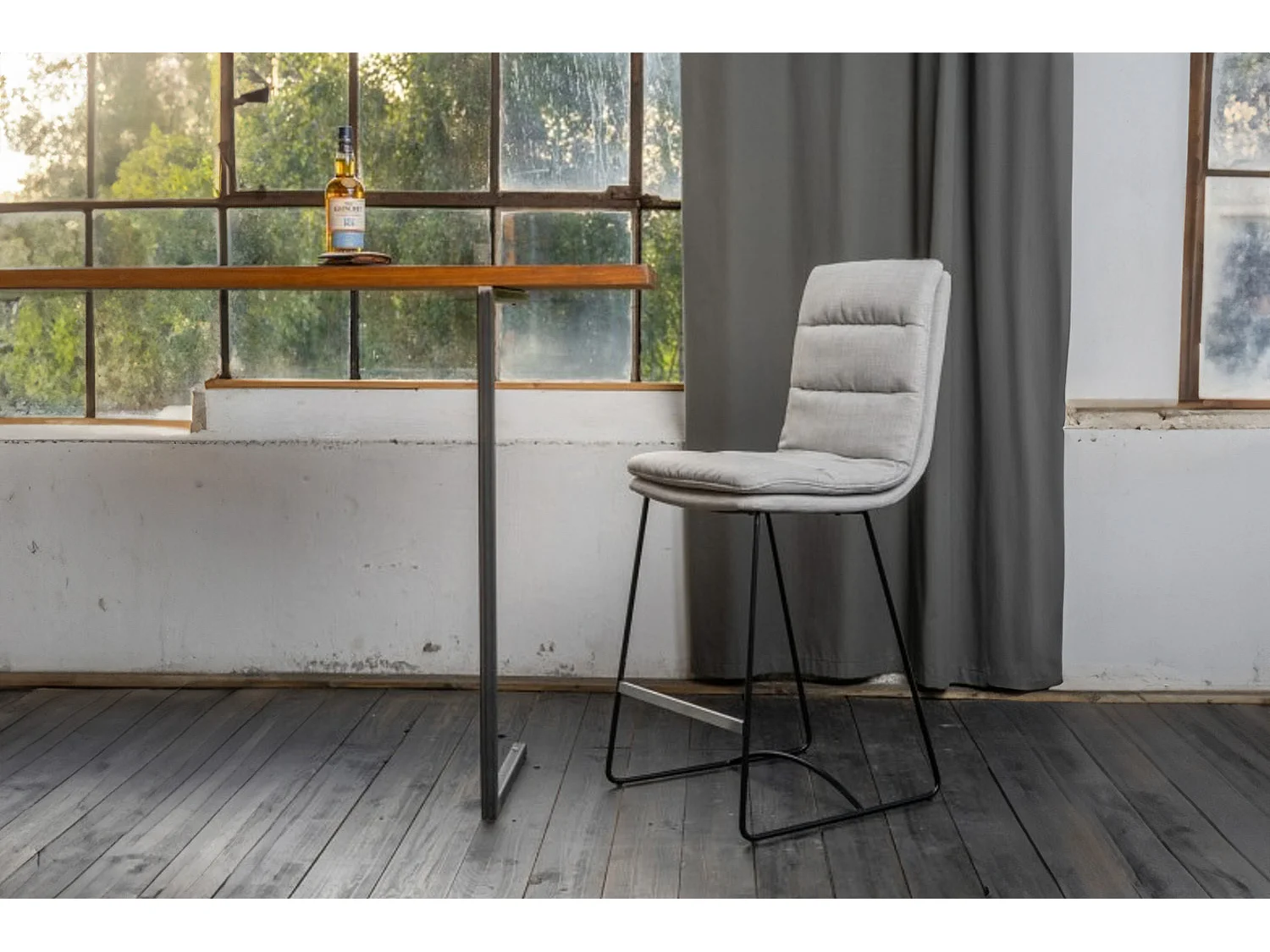 Barhocker - Hellgrau Webstoff - VINCE