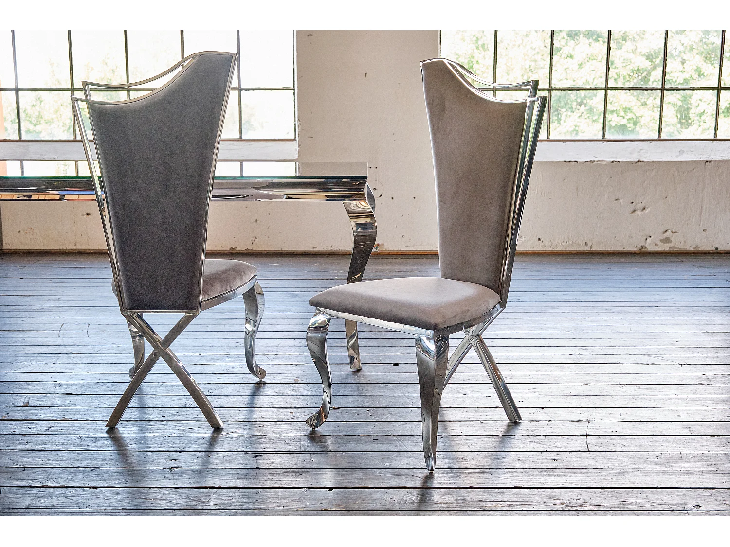 Eetkamerstoel - Grijs Fluweel - AMALIA