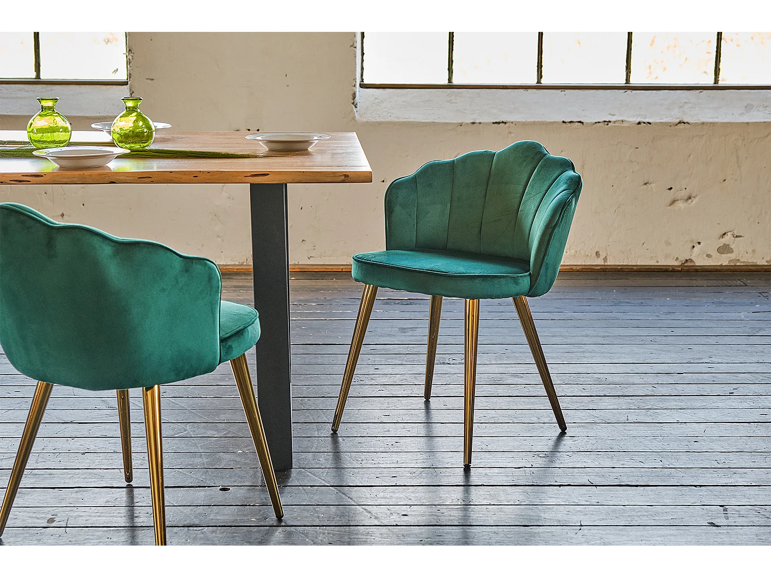 Chaise rembourrée - Vert Velours - SALLY