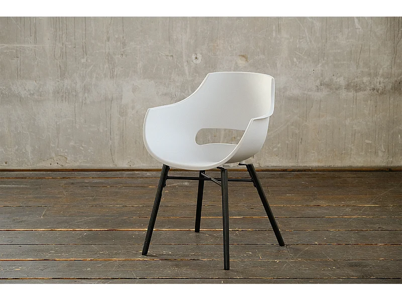 Armlehnenstuhl - Weiß Kunststoff, Holz - ZAJA