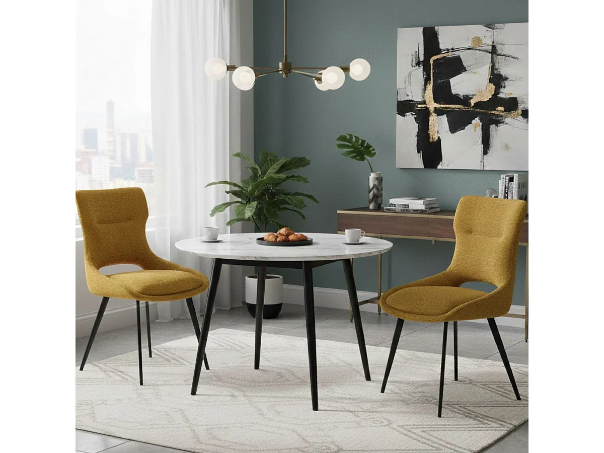 AMANDA - Lot de 2 Chaises Tissu Coloris Jaune