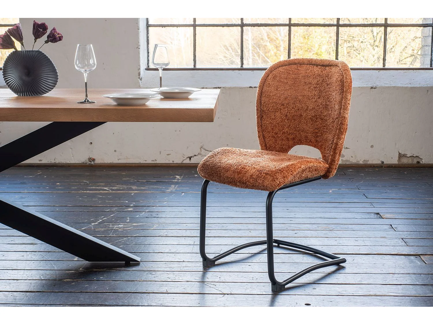 Chaise - marron tissu tissé - JONA