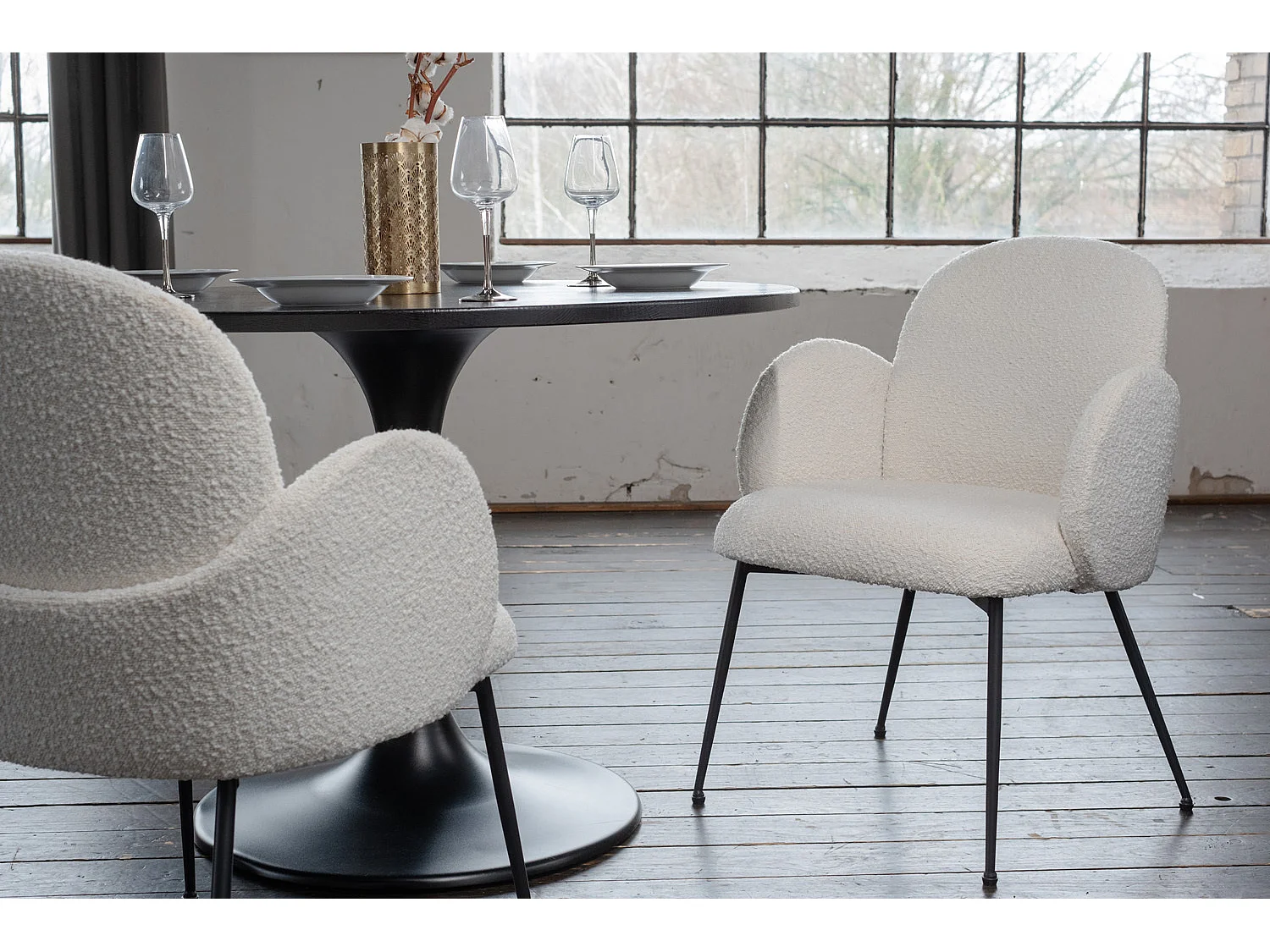 Chaise - blanc crème tissu tissé - DEON