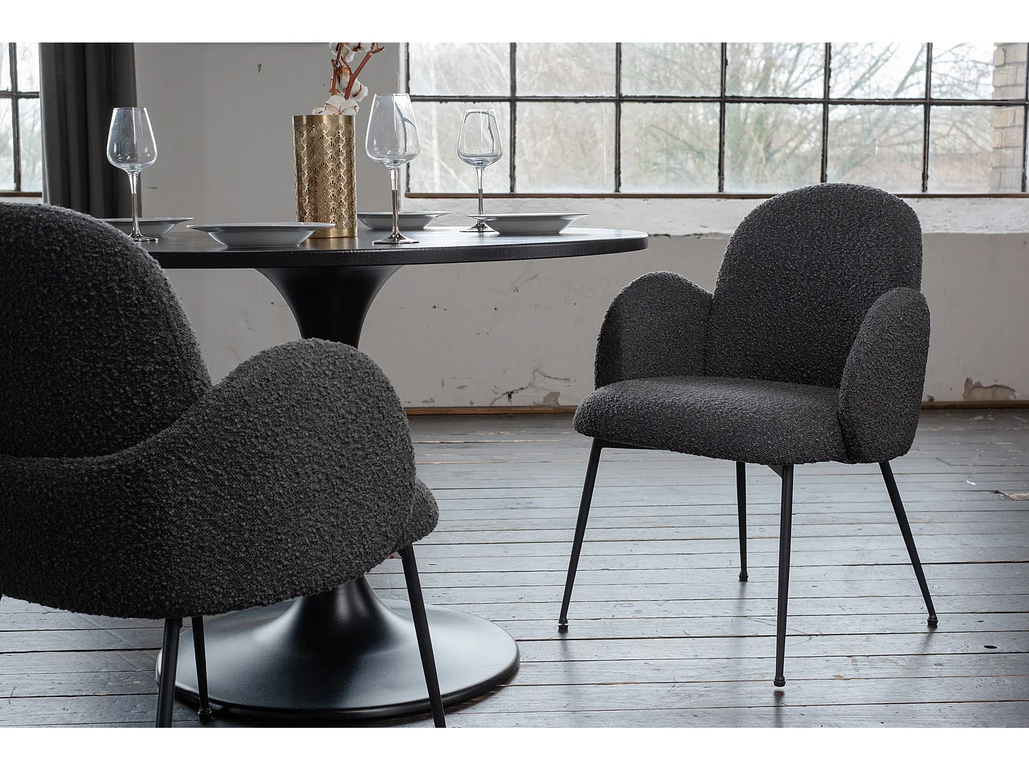 Chaise - Noir tissu tissé - DEON