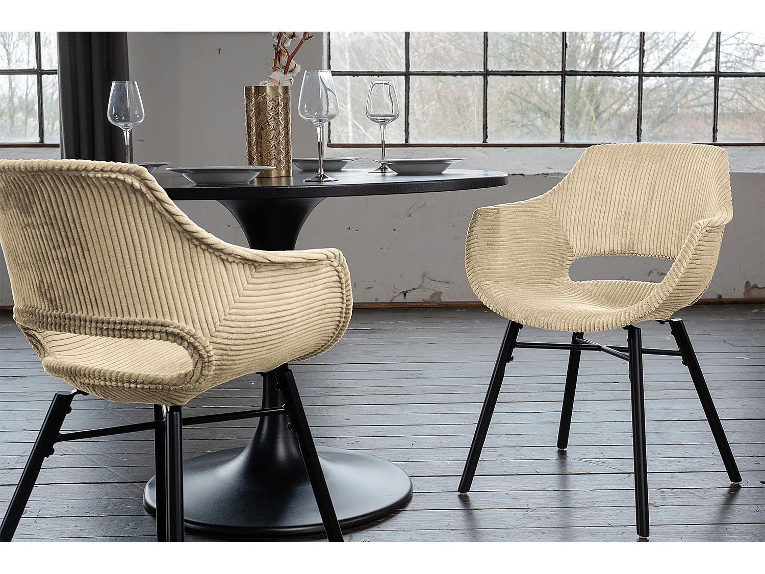 Esszimmerstuhl - Cremeweiß Cord - ZAJA