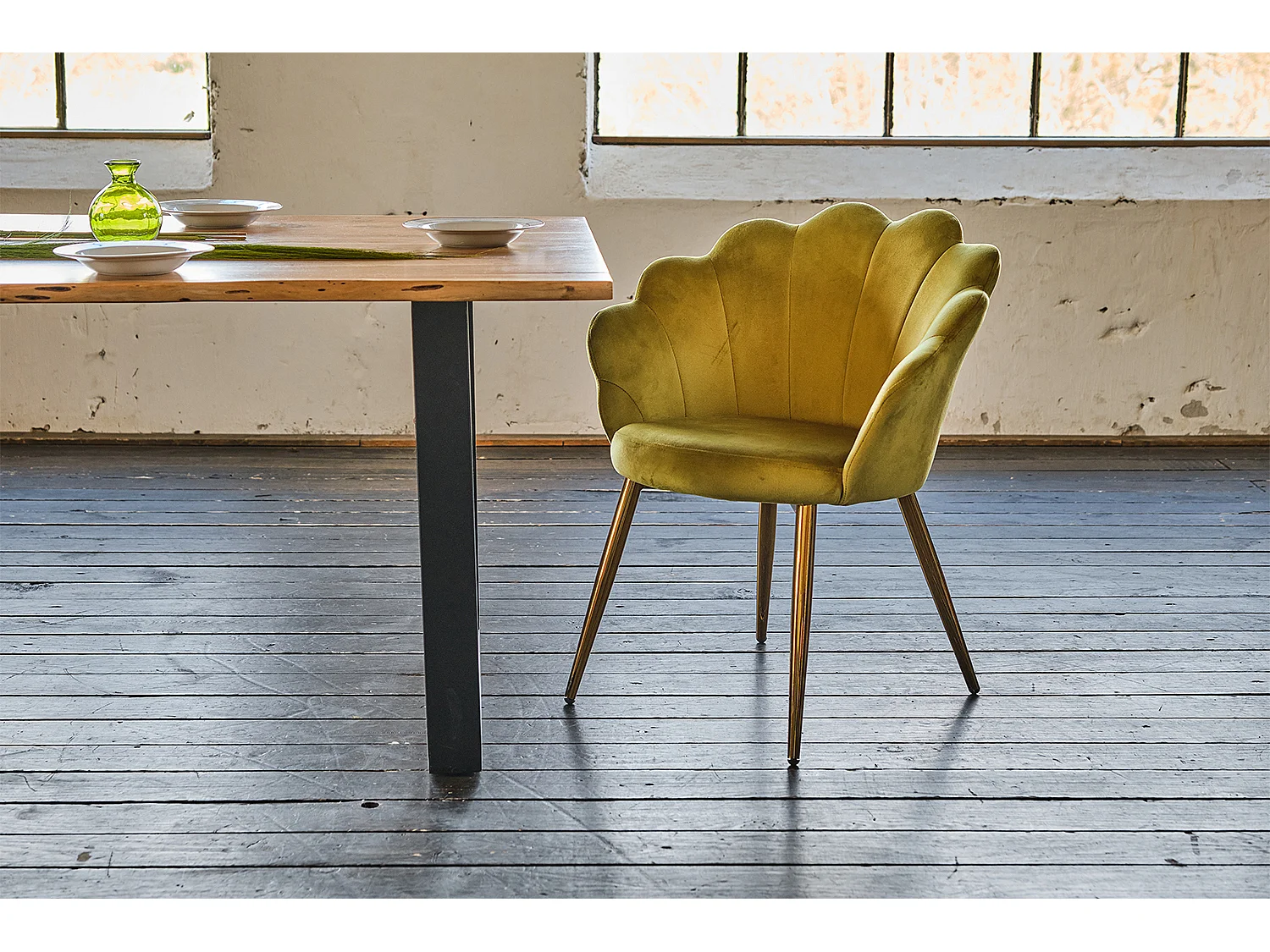 Chaise rembourrée - Vert Velours - CARLA