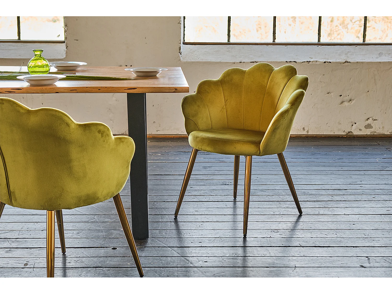 Chaise rembourrée - Vert Velours - CARLA