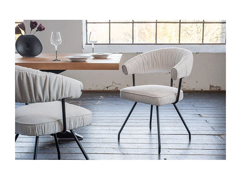 Esszimmerstuhl - Cremeweiß Webstoff - RUNA