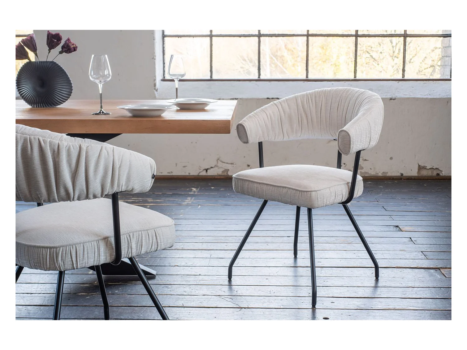 Chaise - blanc crème tissu tissé - RUNA