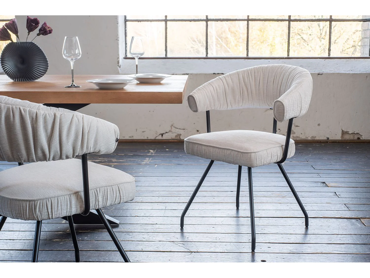 Chaise - blanc crème tissu tissé - RUNA