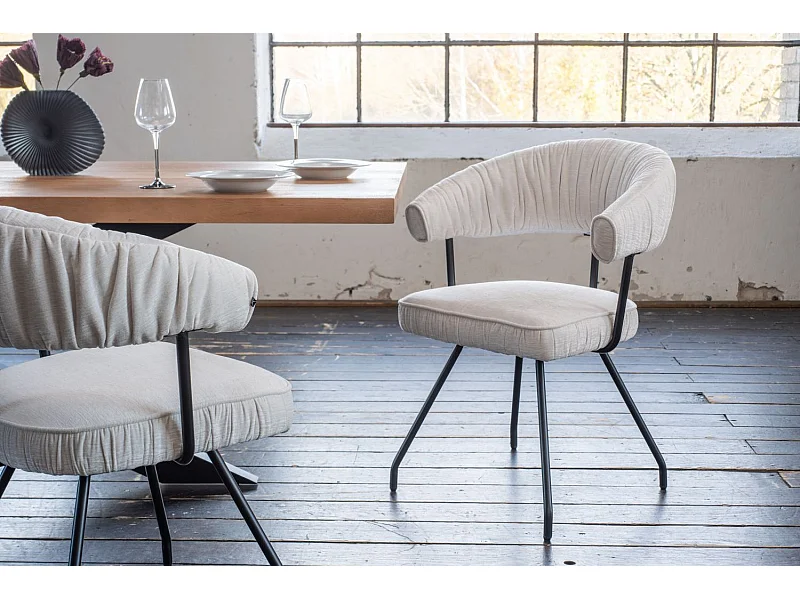 Esszimmerstuhl - Cremeweiß Webstoff - RUNA