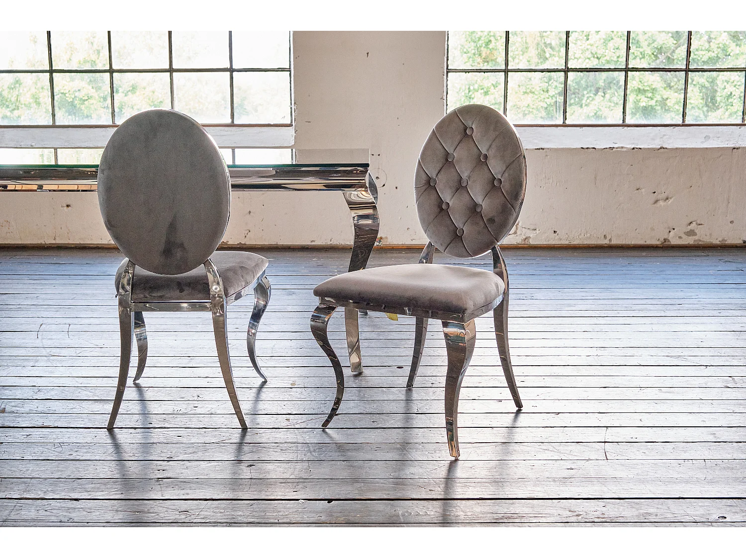 Chaise rembourrée - Gris Velours - LINDA