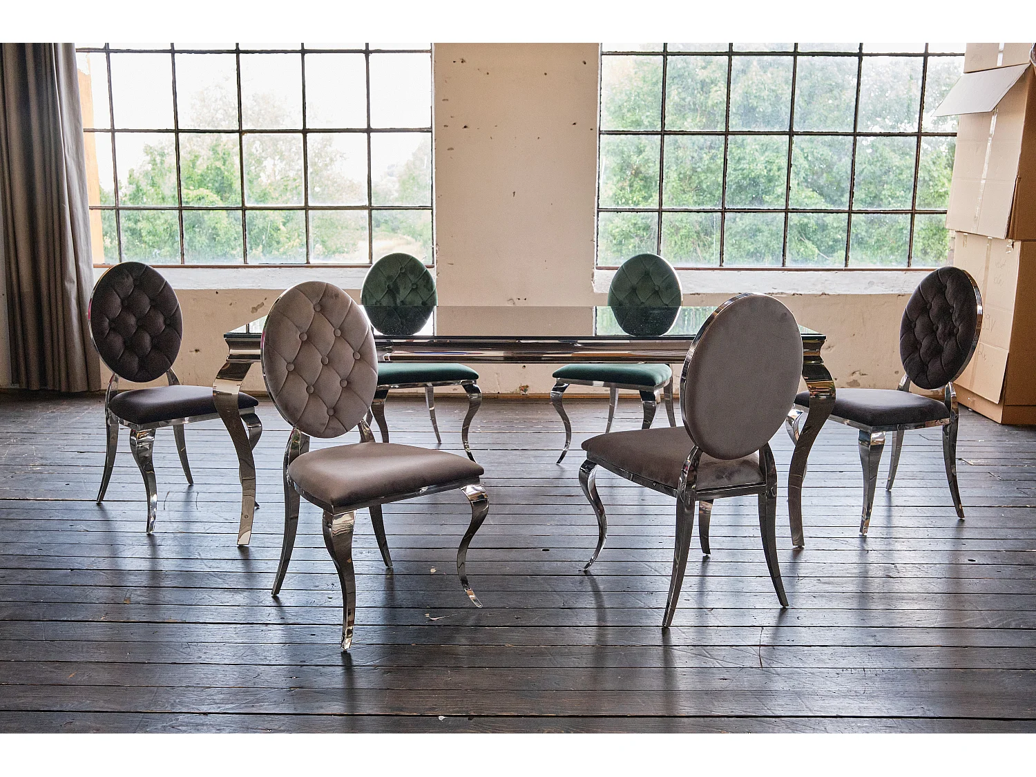 Chaise rembourrée - Gris Velours - LINDA