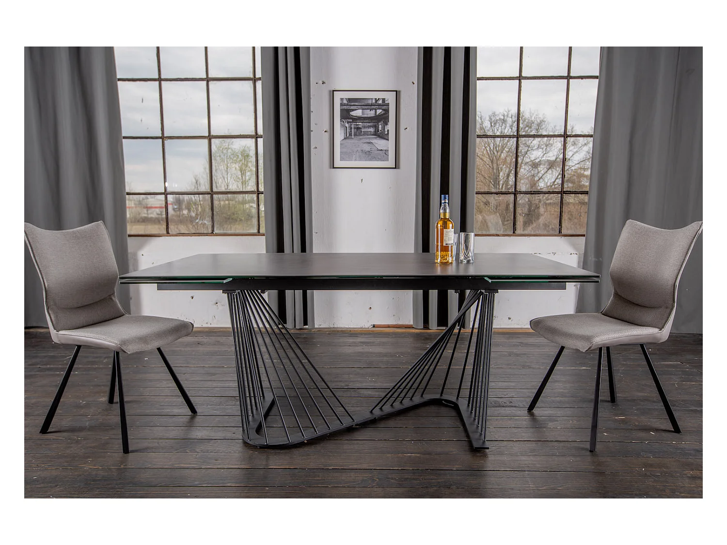 Ausziehtisch - Schwarz Glas - 180 x 90 cm - ELOISE