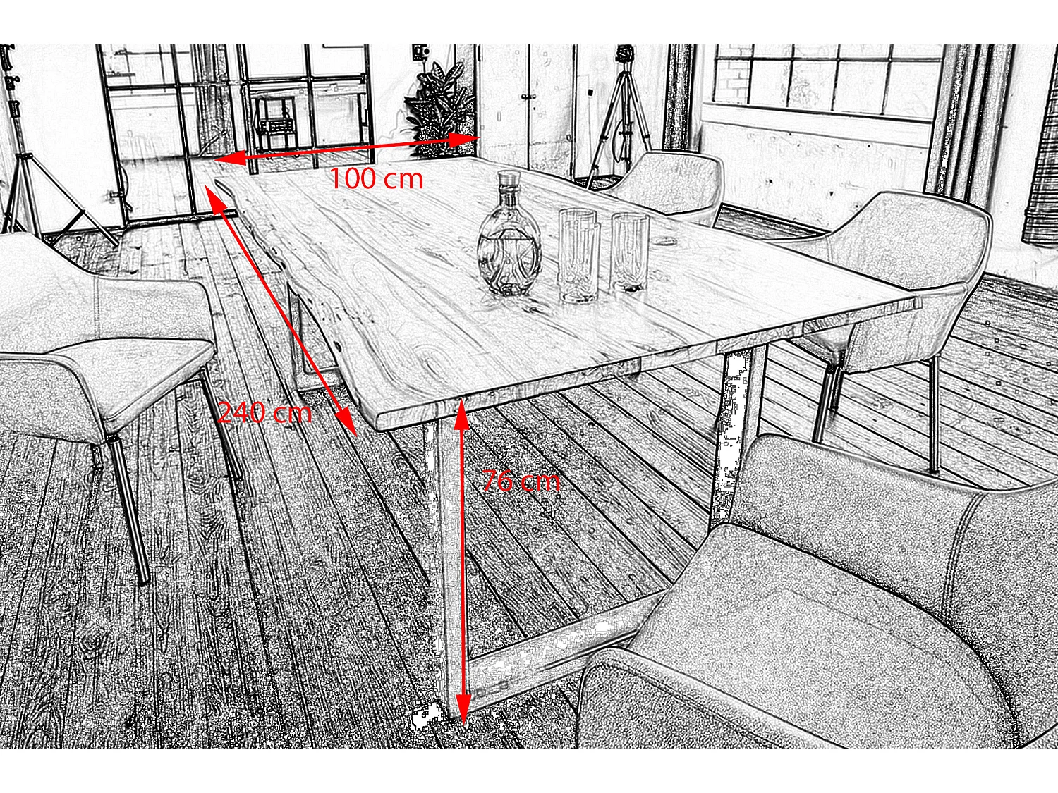 Eettafel - Hout Hout - 240 x 100 cm - LORE