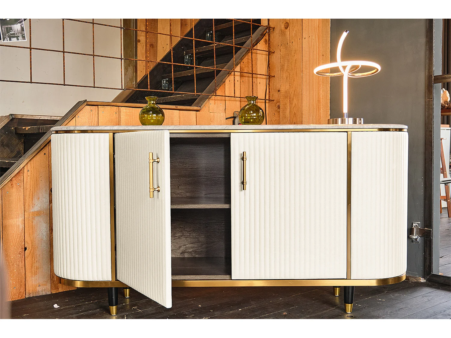 Buffet - blanc Similicuir, marbre - MARIA