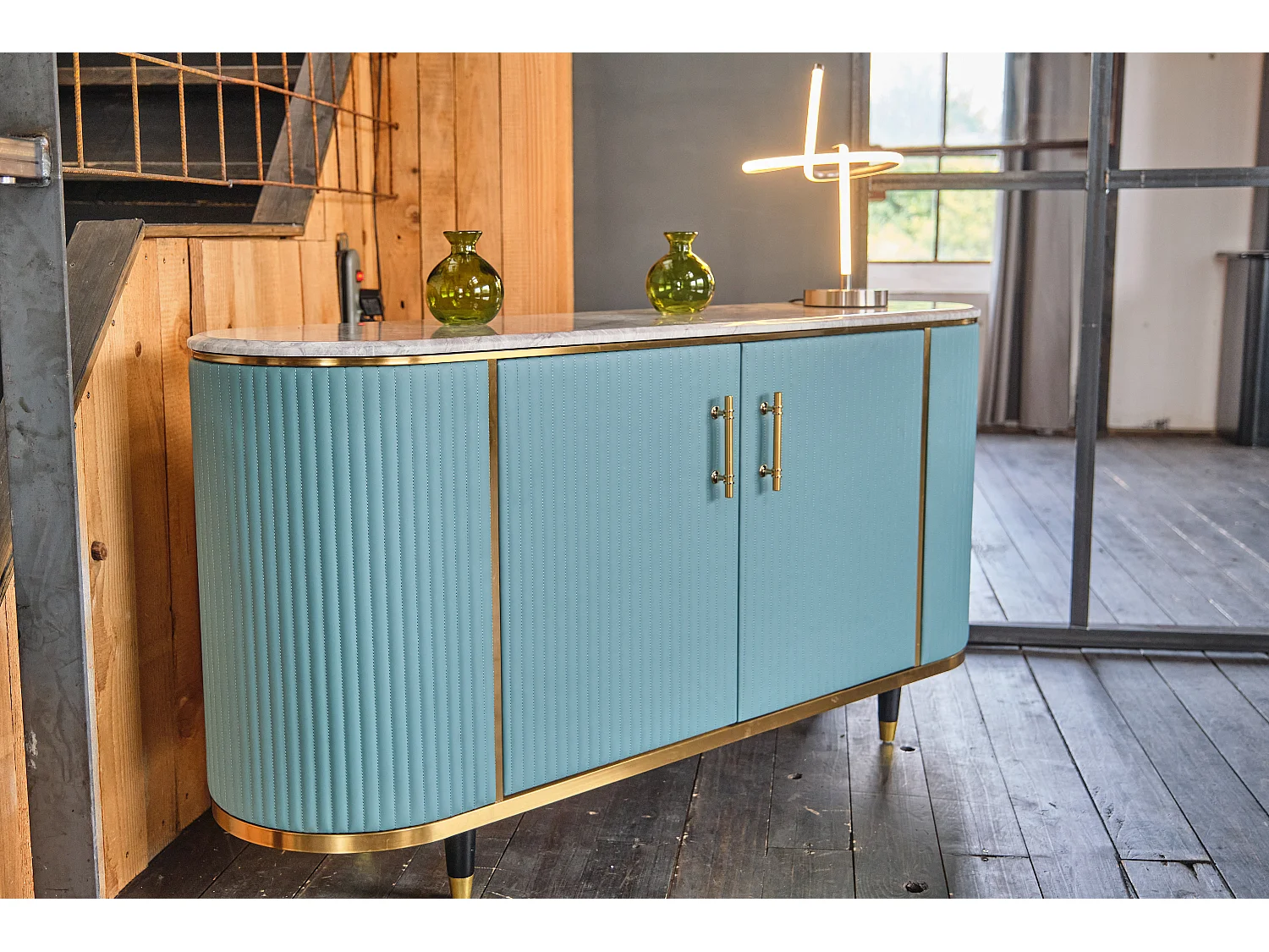 Sideboard - Hellblau Kunstleder - MARIA