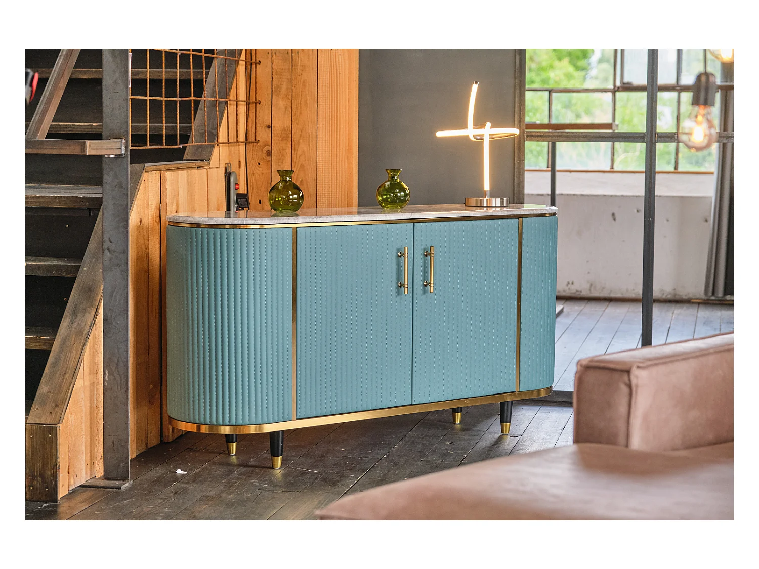 Buffet - bleu clair similicuir - MARIA