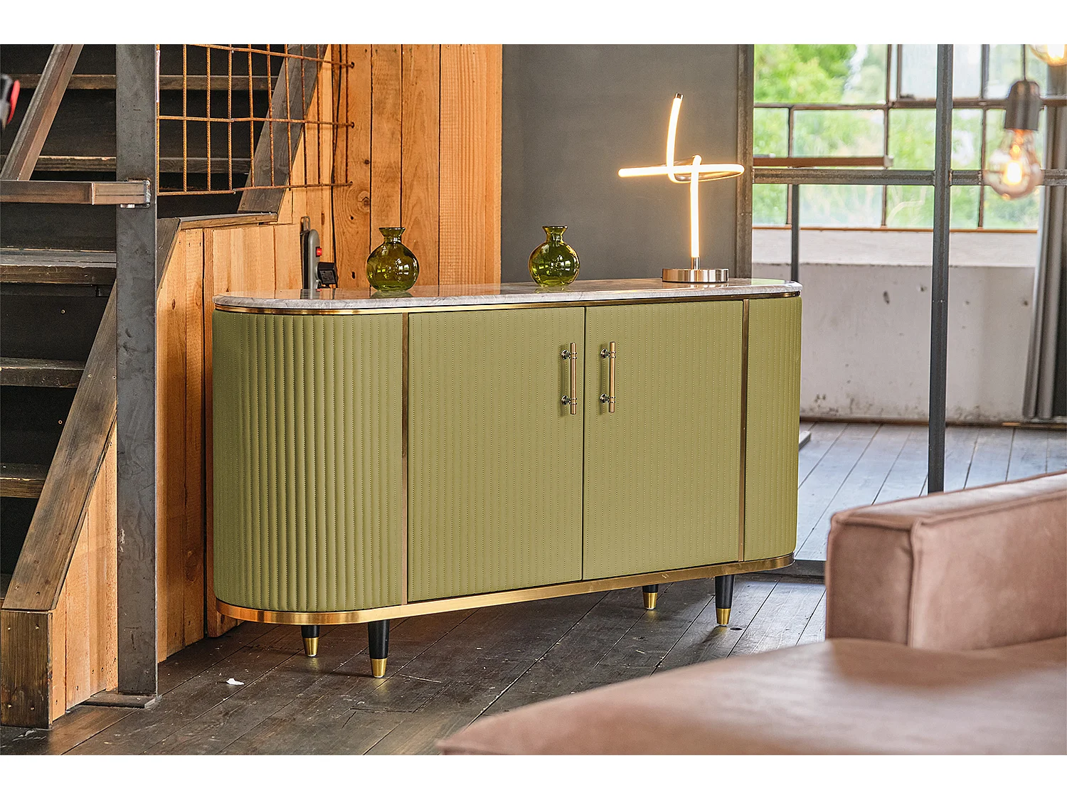 Buffet - Vert Marbre, similicuir - MARIA