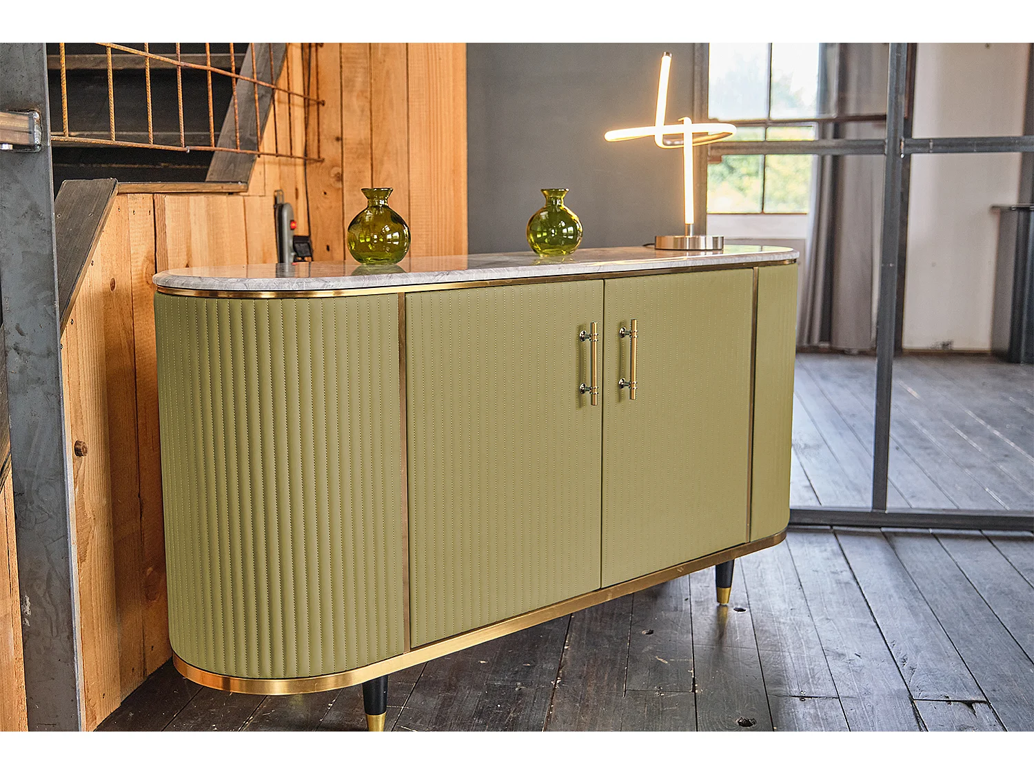 Buffet - Vert Marbre, similicuir - MARIA