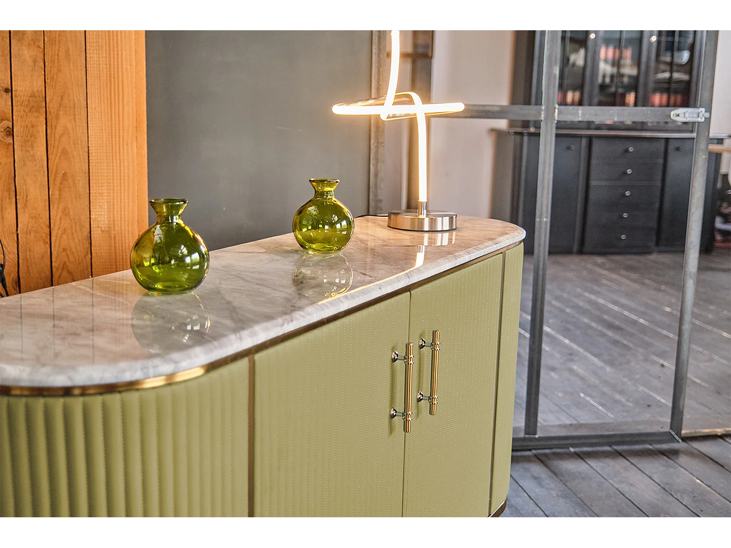 Buffet - Vert Marbre, similicuir - MARIA