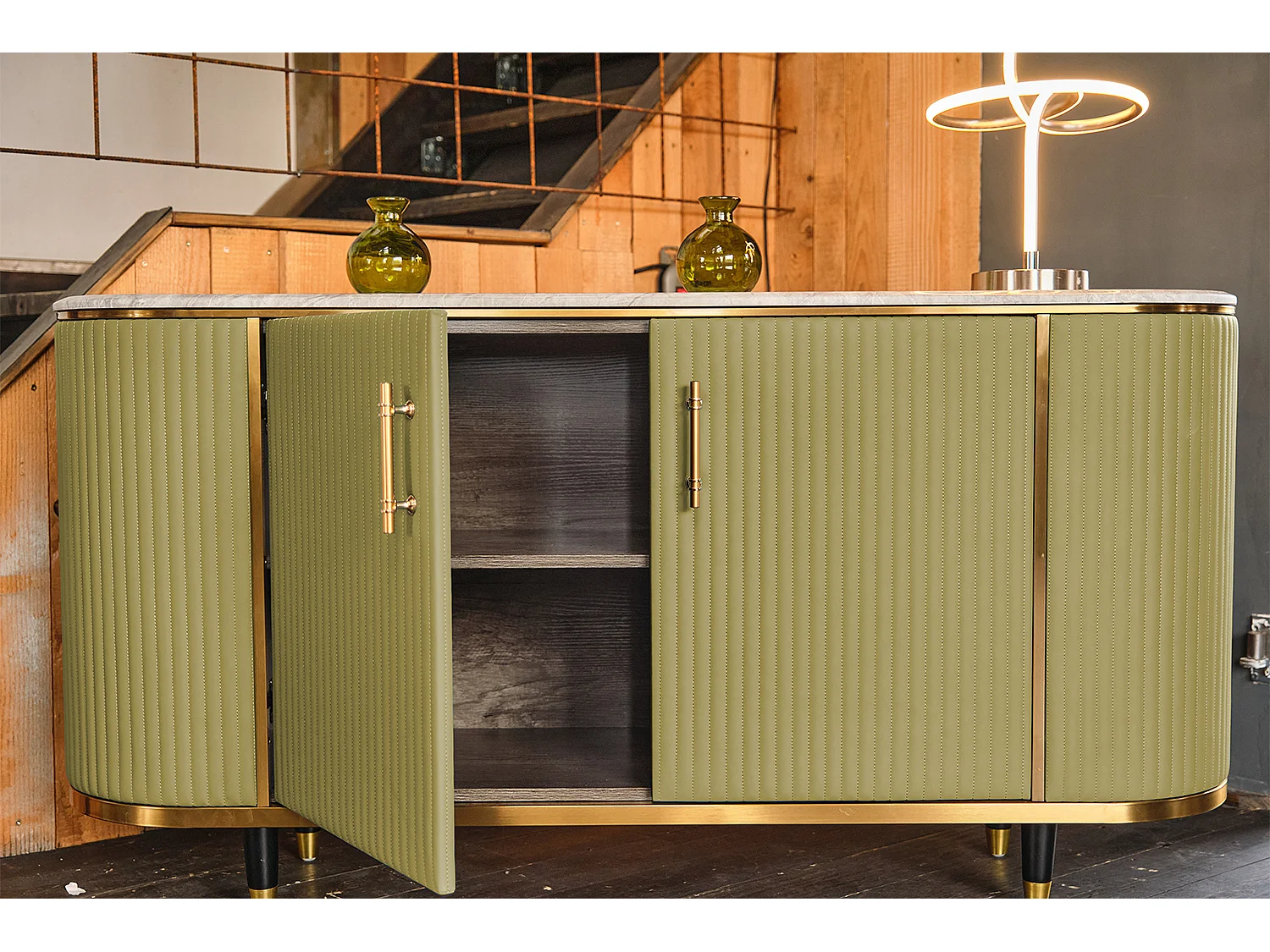 Buffet - Vert Marbre, similicuir - MARIA