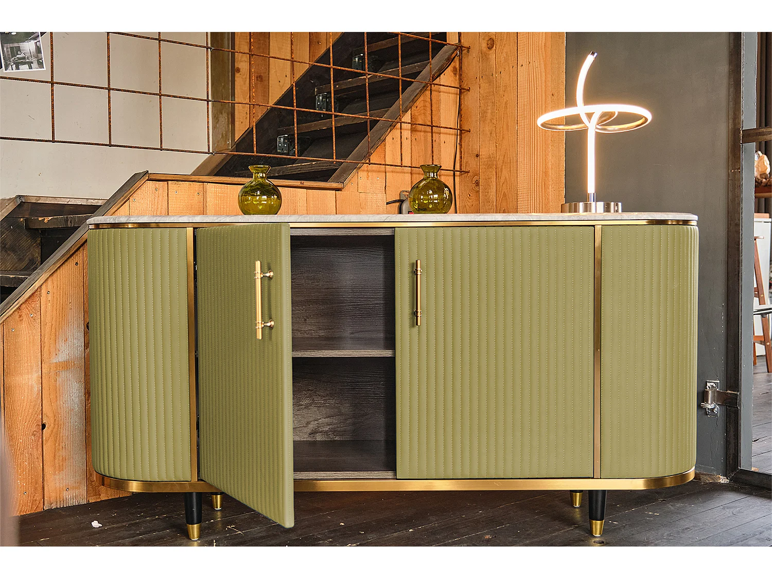 Buffet - Vert Marbre, similicuir - MARIA