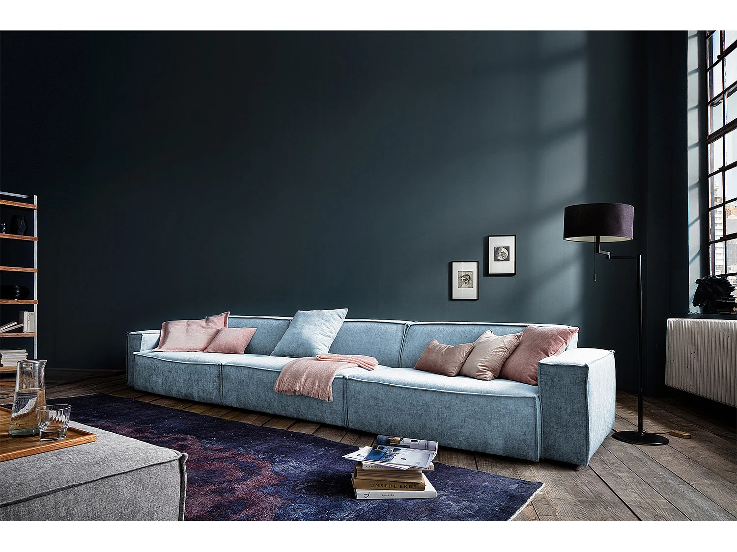 Riesensofa - Hellblau Webstoff - SAMU