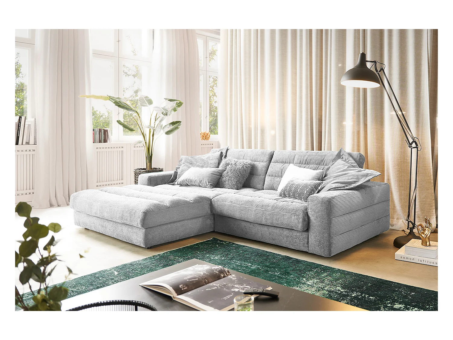 Ecksofa - Hellgrau Cord - LANA