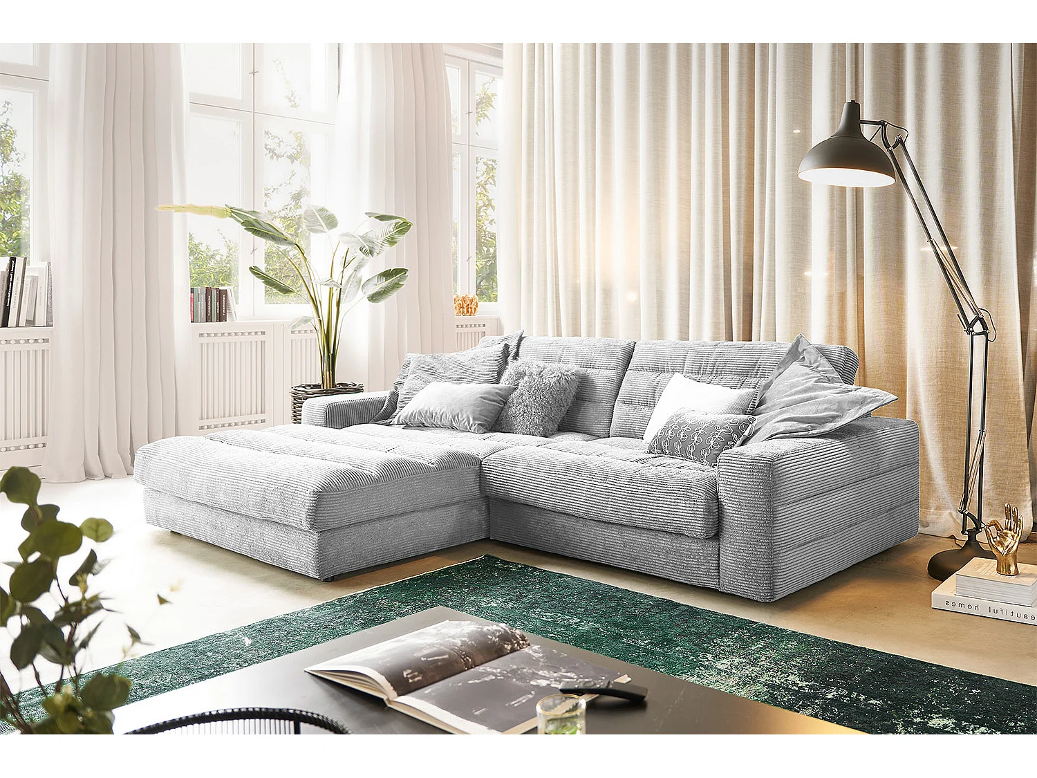 Ecksofa - Hellgrau Cord - LANA
