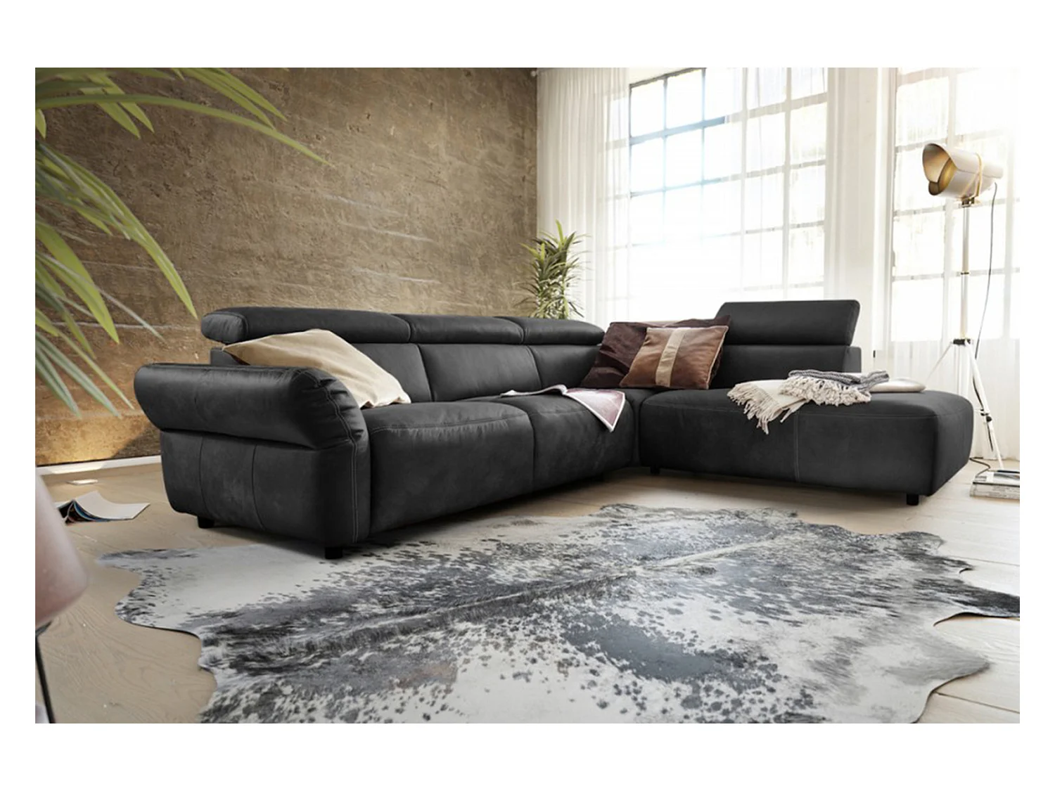 Ecksofa - Schwarz Leder - RISO