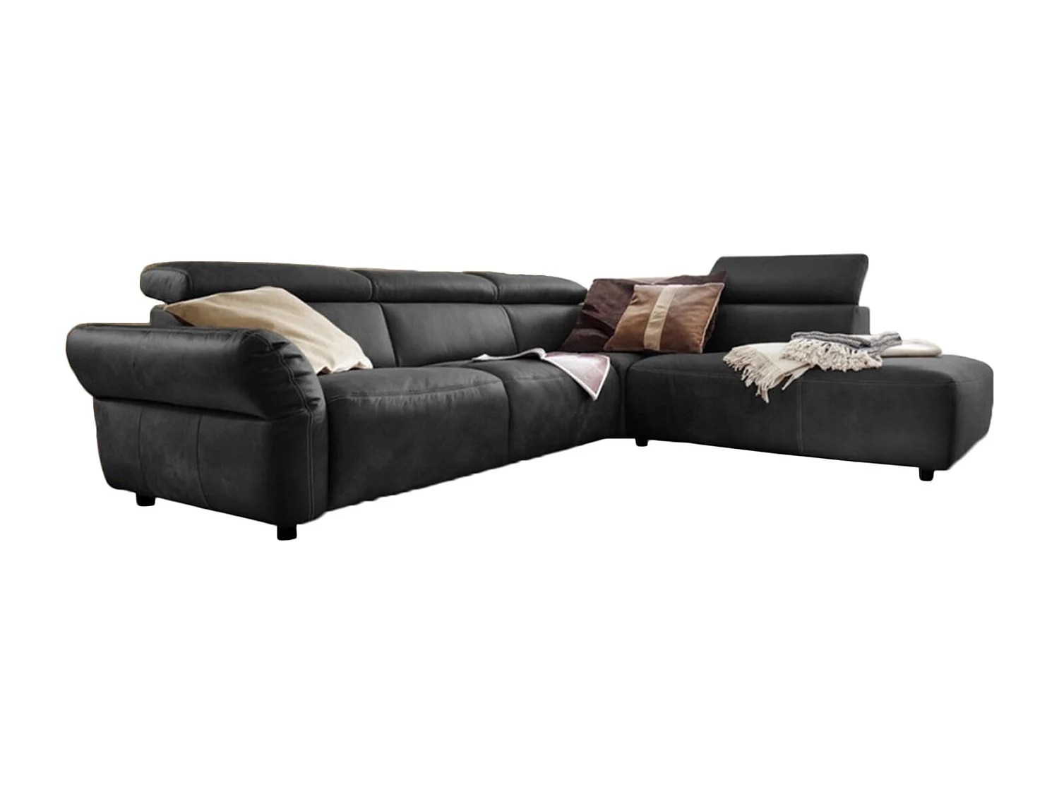 Ecksofa - Schwarz Leder - RISO