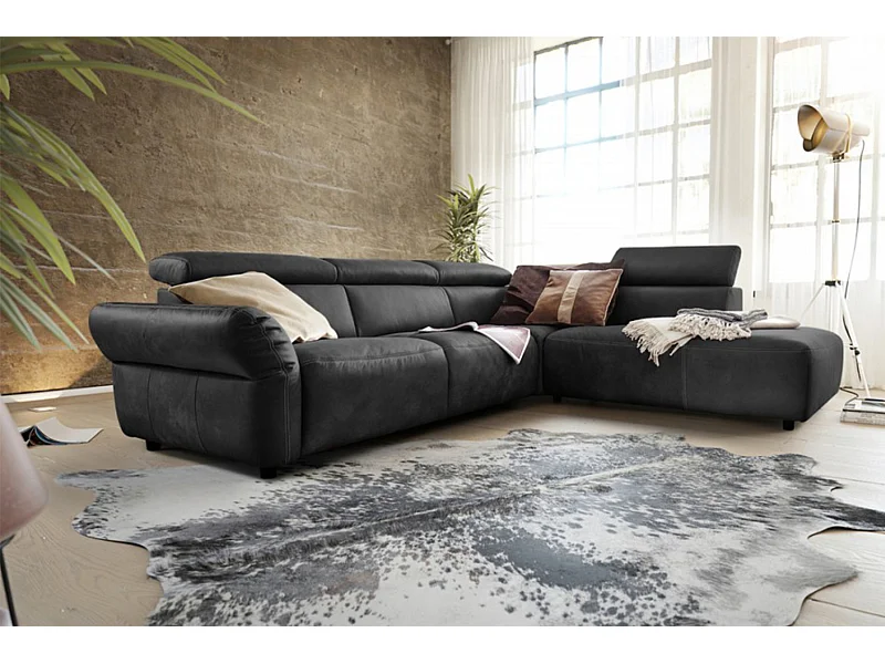 Ecksofa - Schwarz Leder - RISO