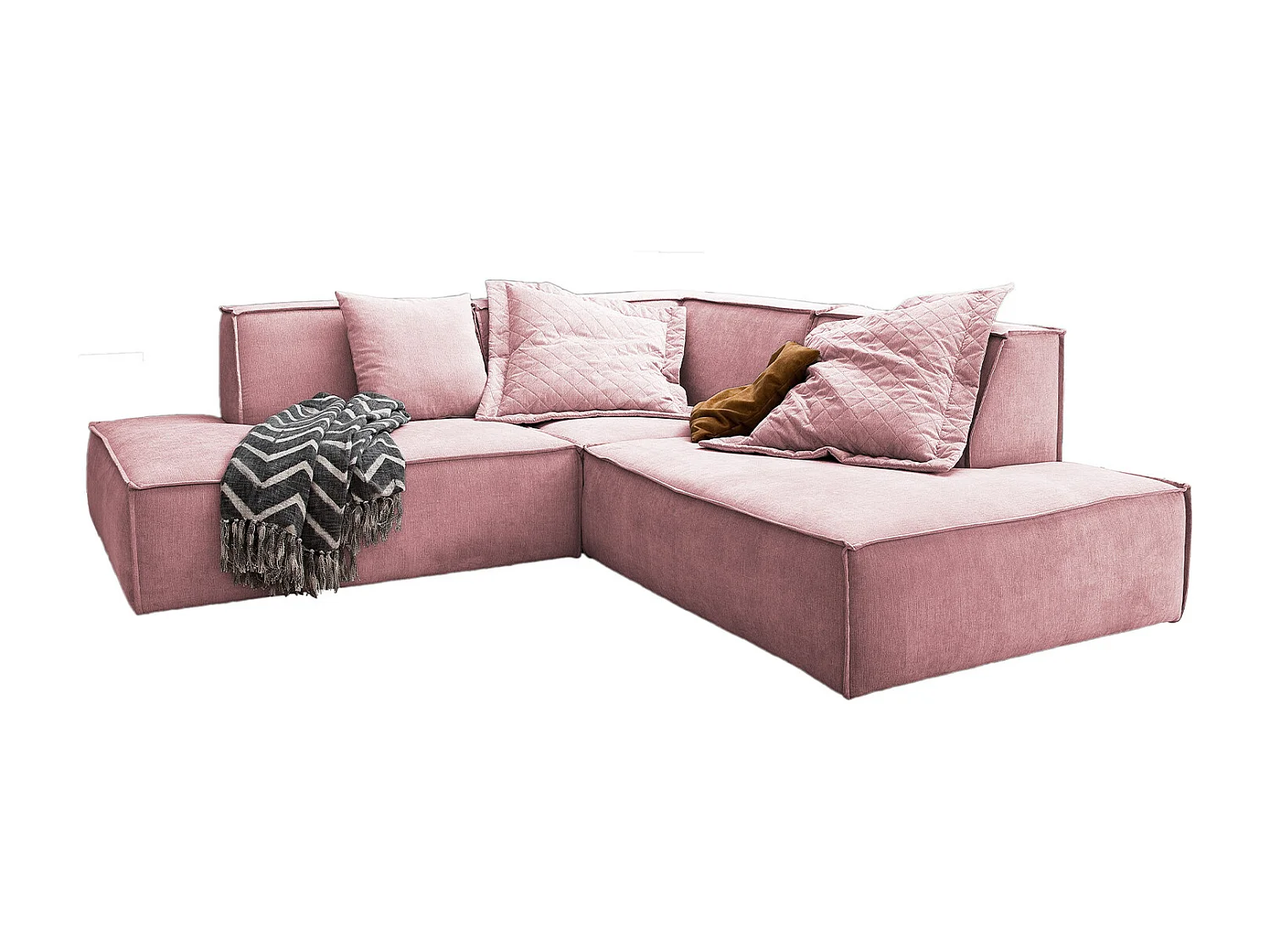 Divano angolare - Rosa tessuto intrecciato - SAMU