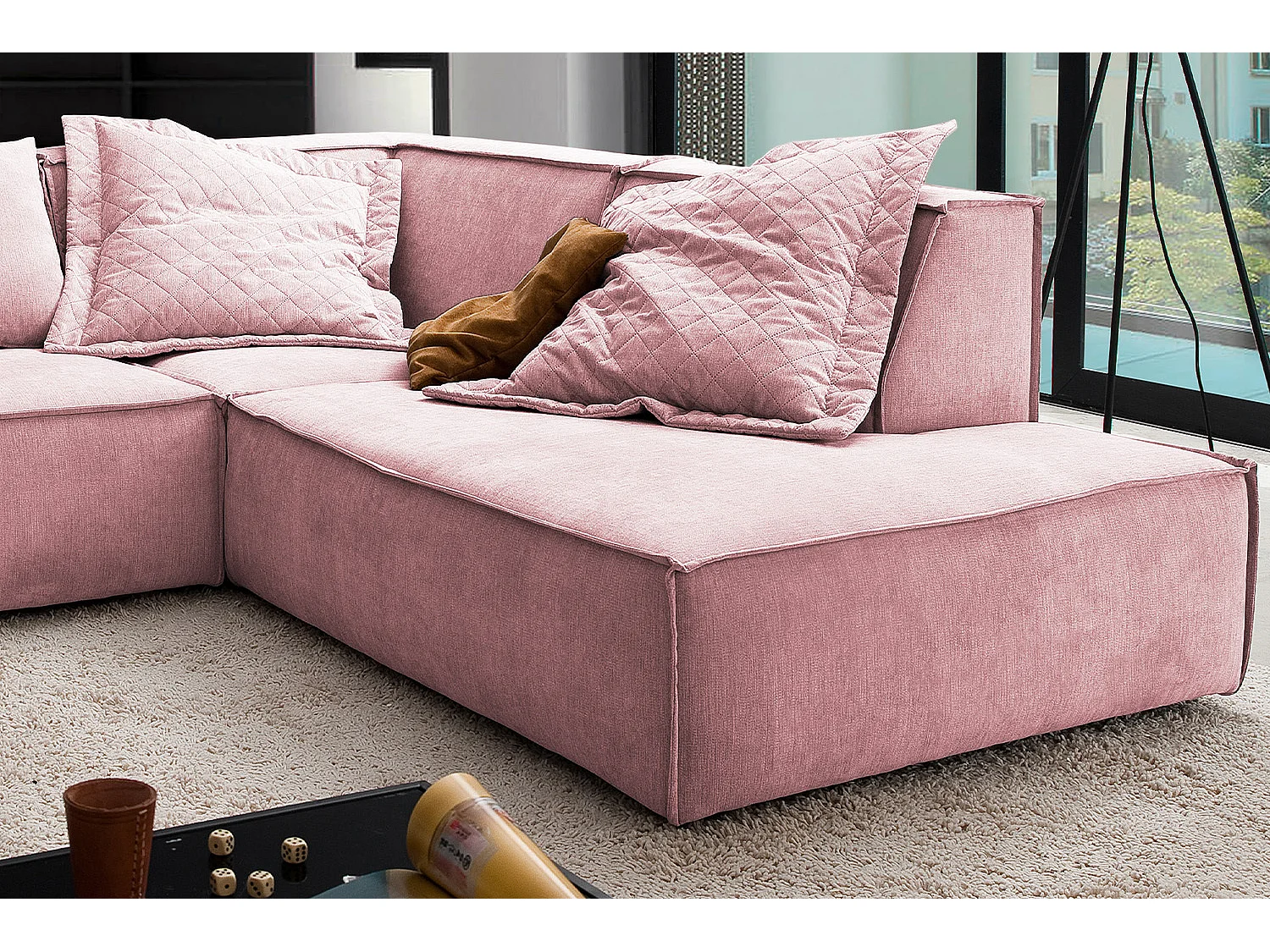 Divano angolare - Rosa tessuto intrecciato - SAMU