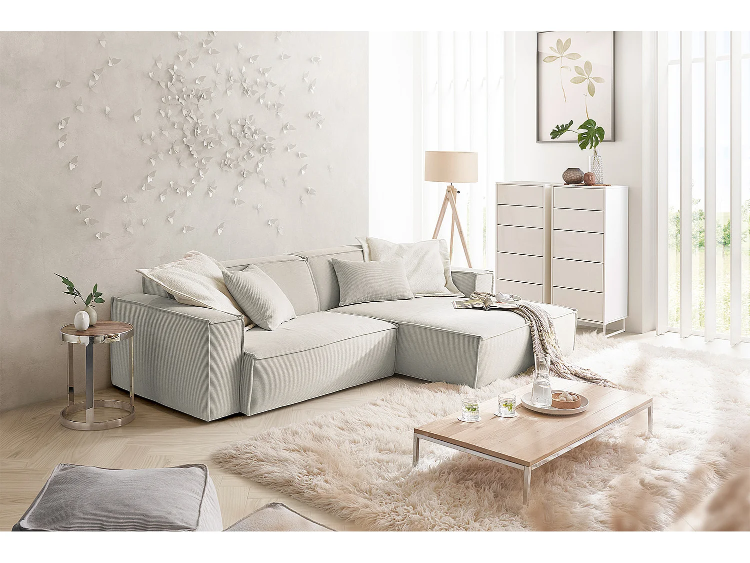 Ecksofa - Silber Cord - SAMU